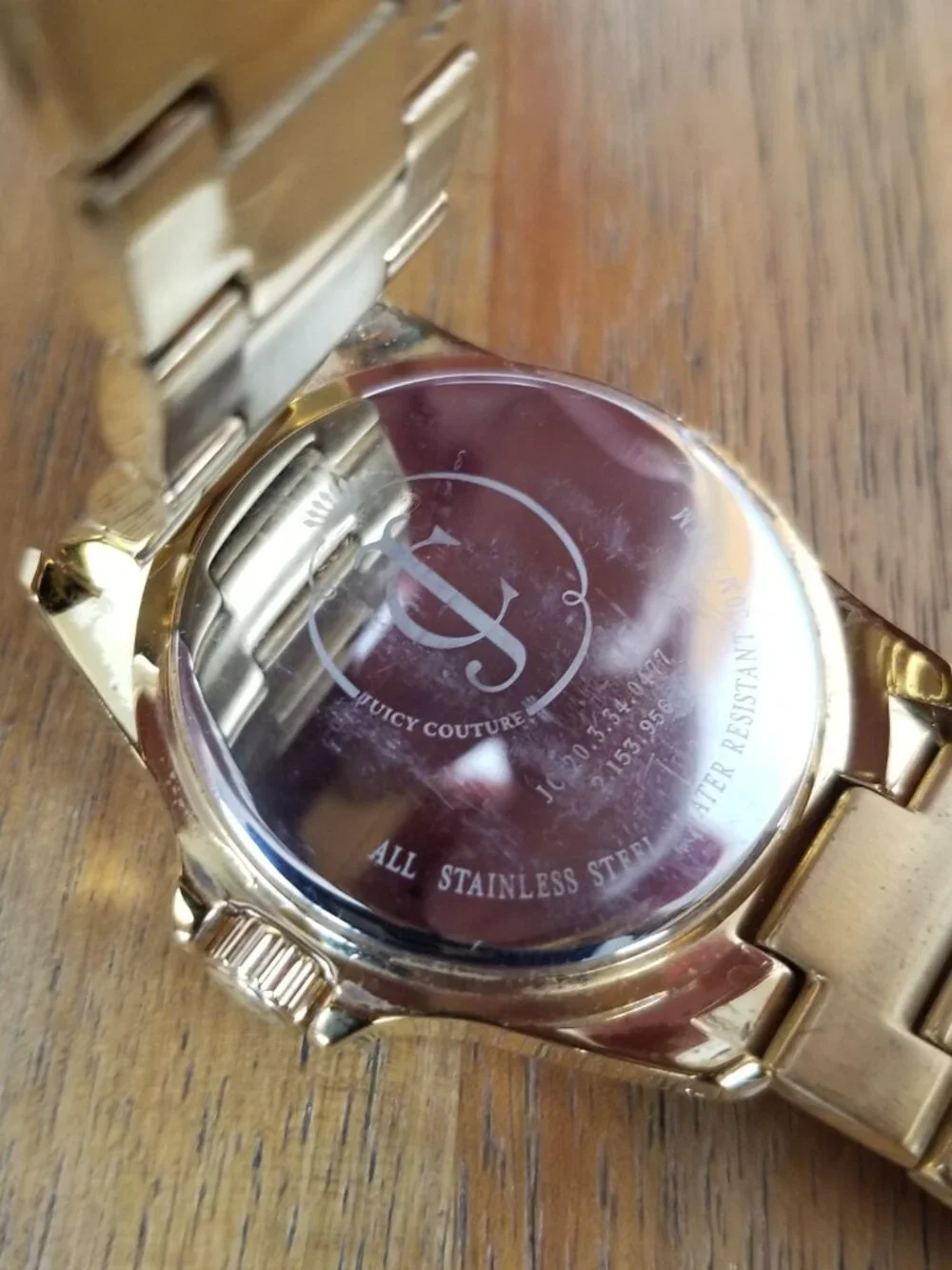 Juicy Couture Gold Watch Gold Face Gold Link Bracelet Pink Arrow NEEDS BATTERY